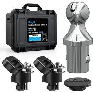Nilight 60618 Alloy Steel Chrome Puck System Gooseneck Hitch Ball Kit, 2-5/16 in Ball, 30000 lbs Load Capacity, Compatible with 2013-2025 Dodge RAM 2500 3500 Truck Bed, W/2 Safety Chain Anchors & Storage Box