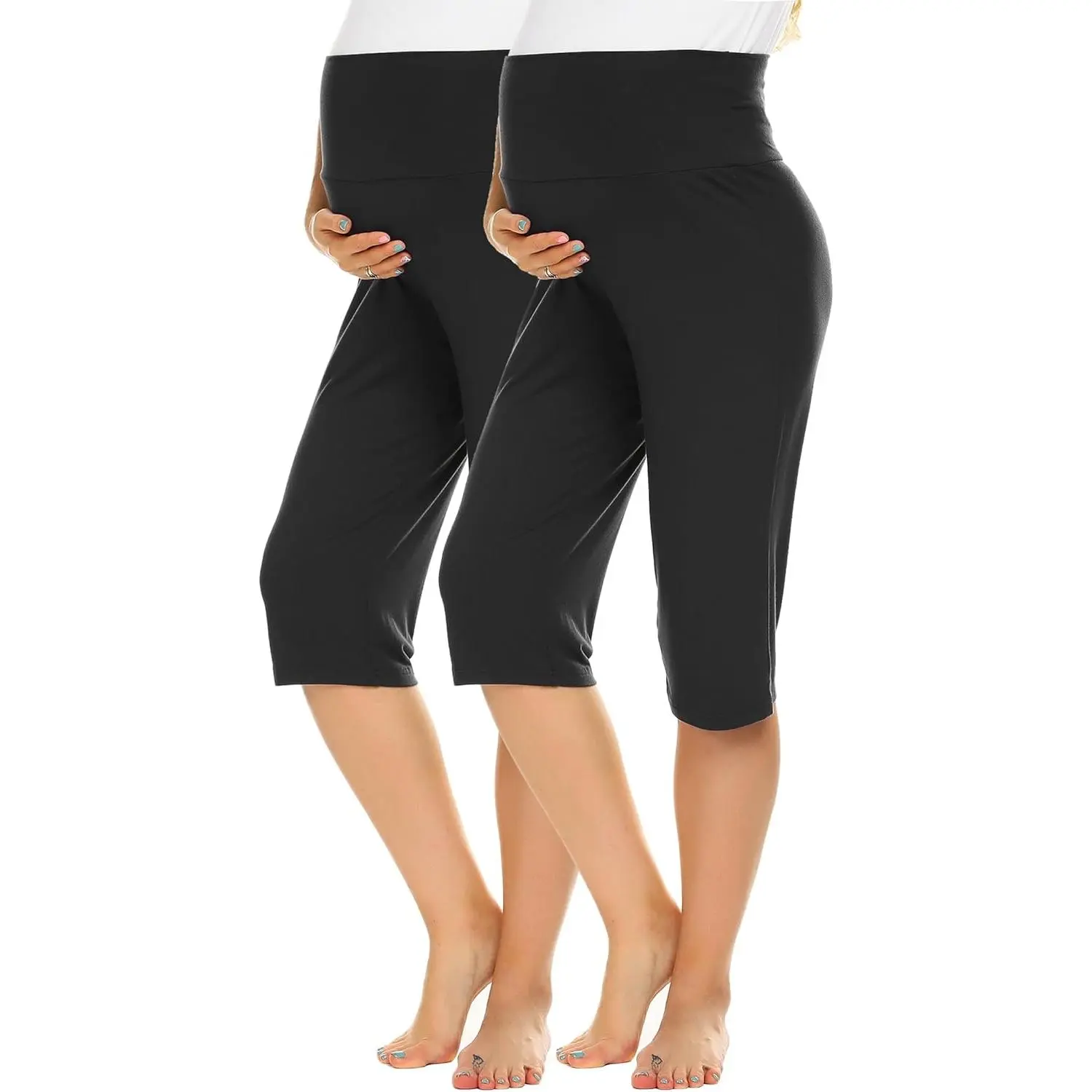 2 Pack Women's Capris Maternity Shorts High   Cropprd Pants Stretchy Lounge Bottoms
