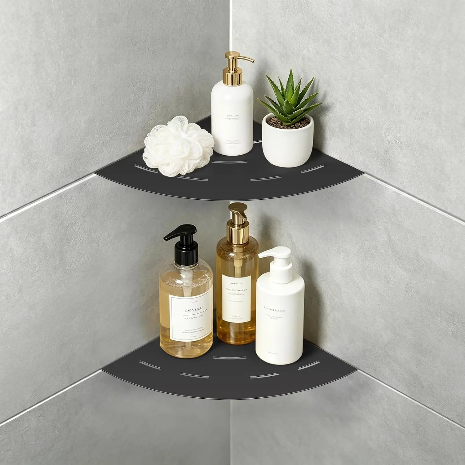 Matte Black Corner Shower Shelf, SUS304 Stainless Steel Recessed Bathroom Shower Shelves, No Drilling Grout Mount Shelf for Shower, Bathroom Accessories (8", 2Pack)