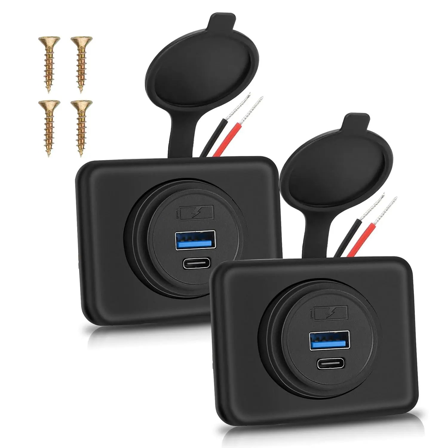 2PCS 12V/24V RV USB Outlet with Cap, PD3.0 18W Type-C & QC3.0 18W USB-A Port Panel Mount Surface Automotive Car USB Socket Quick Charger Power Adapter for RV Marine Boat Bus ATV Motorcycle Truck Golf CartGift