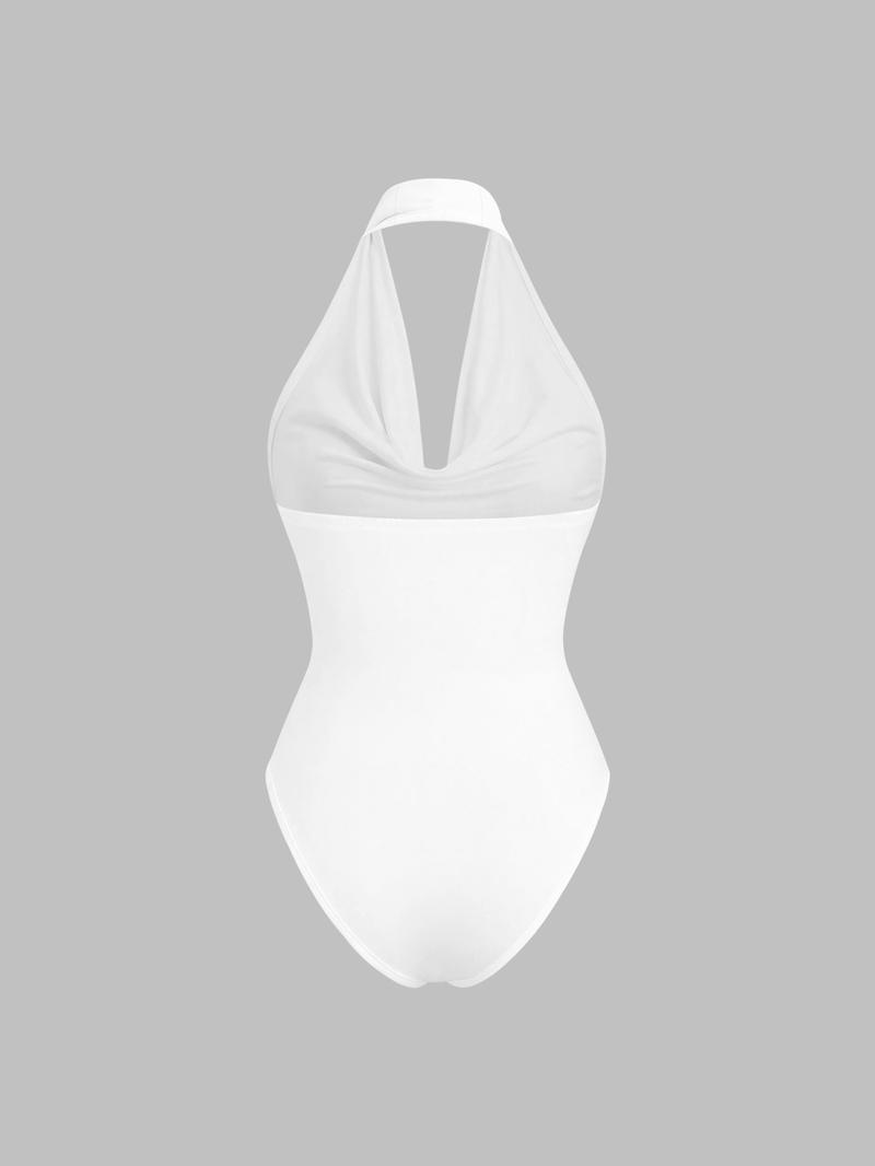 Women's Solid Color Halter Neck Bodysuit, Backless Tank Bodysuit, Casual Sleeveless Bodysuit for Daily Wear, Ladies Clothes for All Seasons, Womenswear