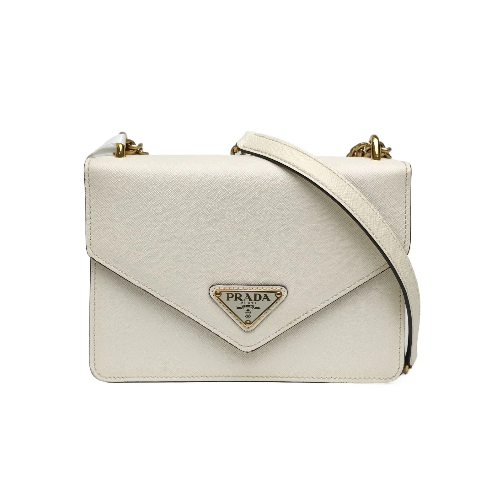 Pre-owned PRADA 【TIANA】PRADA white Saffiano crosshatch woc P236273410