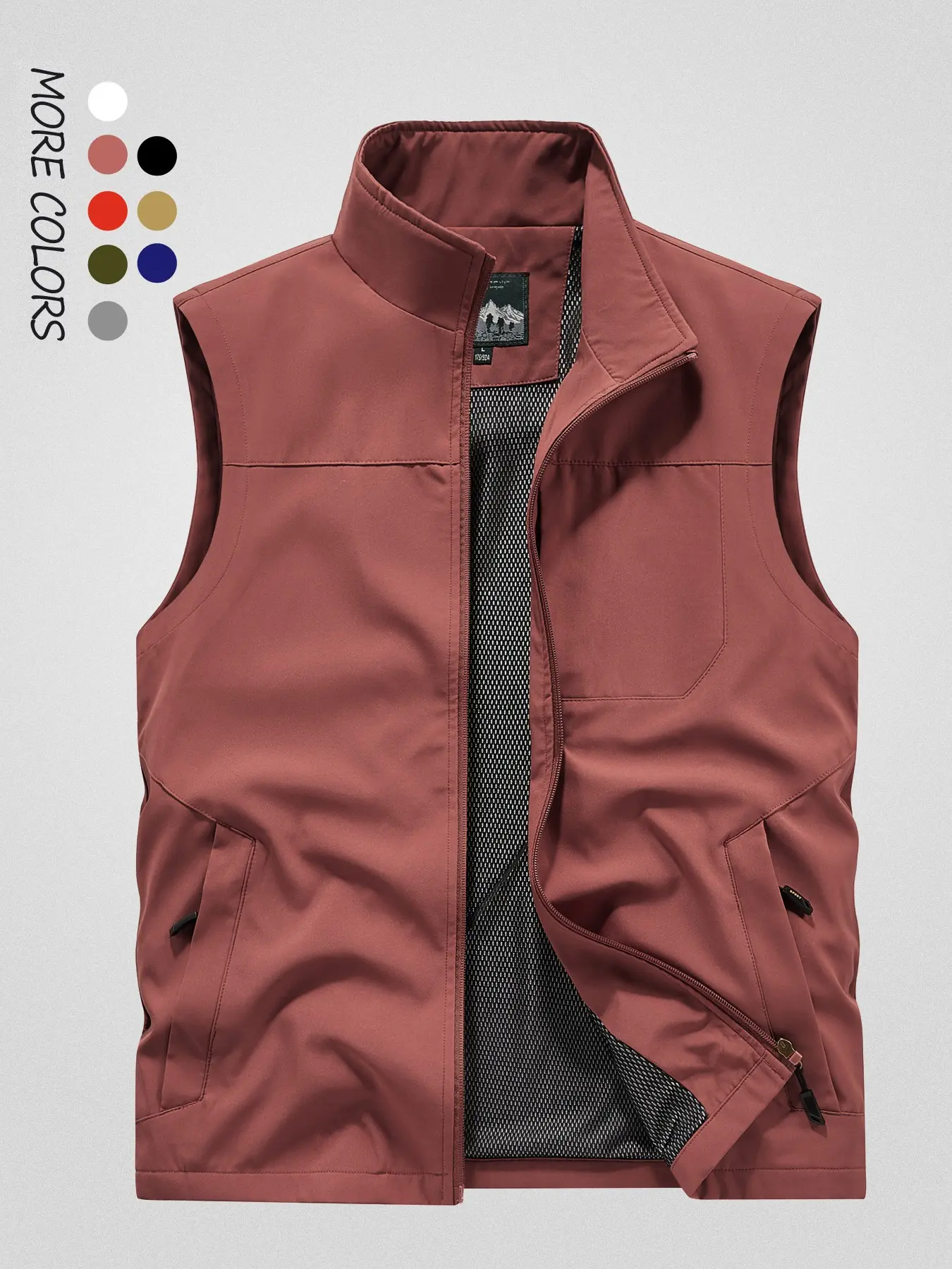 Men's Quick-Dry Outer Vest Sleeveless Gilet, Sporty Loose-Fitting Jacket, Plain Surface Design, All-Season Wear, Casual Outdoor Style, Stand Collar Backless Top