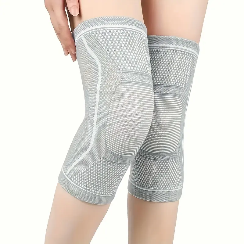 2Pcs Elastic Compression Knee Sleeves, Breathable Mesh Thermal Knee Support for Running Cycling Training, Unisex Sports Knee Brace for Muscle Protection & Recovery
