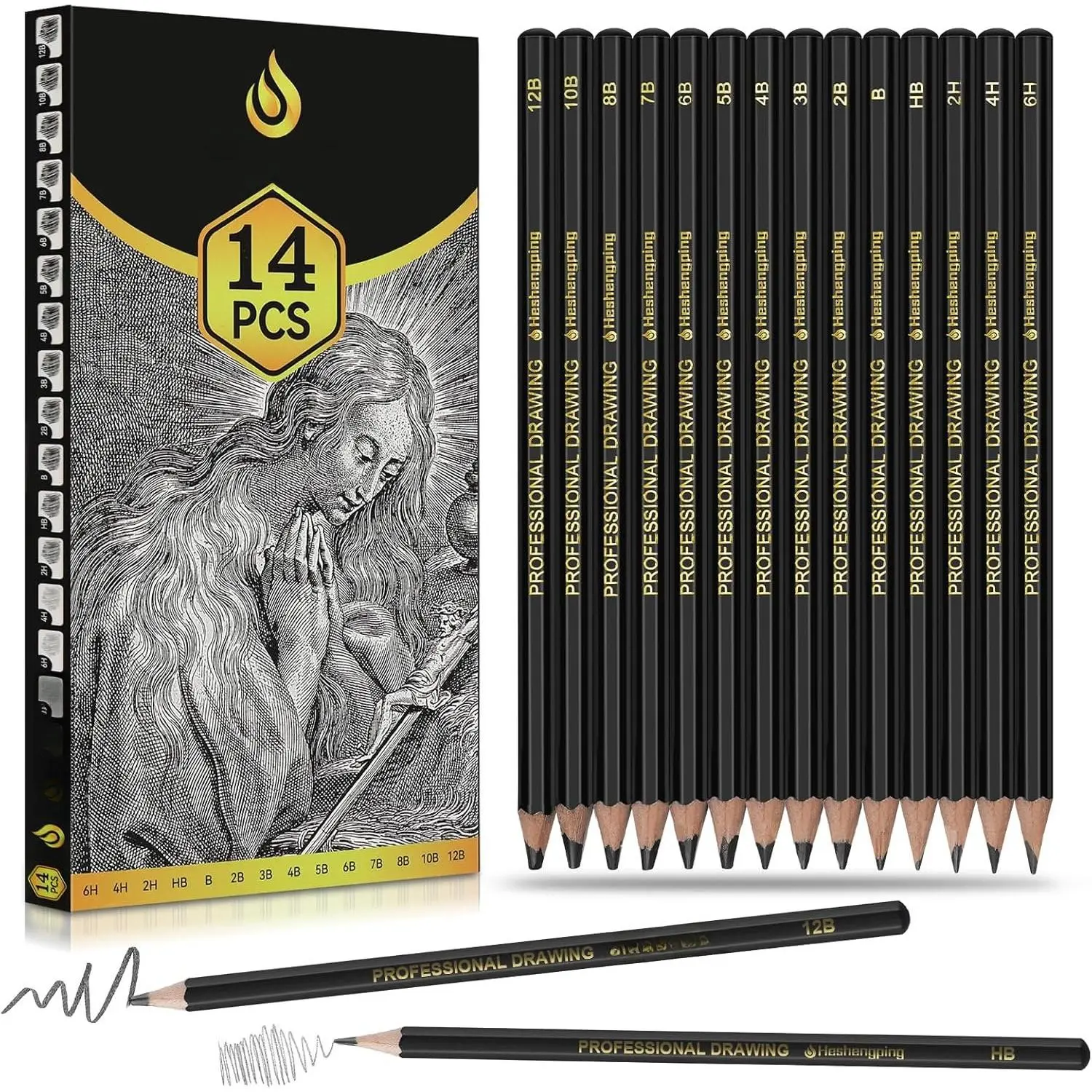 Sketch Pencils Set for Drawing, 14 Pack Graphite, for Art, Pencil kit for Sketching, Shading, Artist Pencils for Beginners Pro Artists