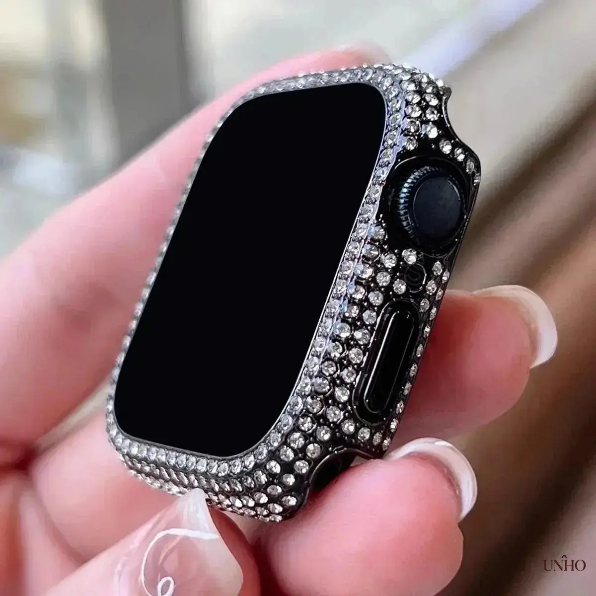 Single Row Rhinestone 2 In 1 Watch Protective Case With Built-In Tempered Glass Screen Film, Shockproof Full Coverage Crystal Bumper Compatible With Apple Watch Series 2 To 10 SE, Decorative Wearable Accessory For Daily Fashion Outfit Matching