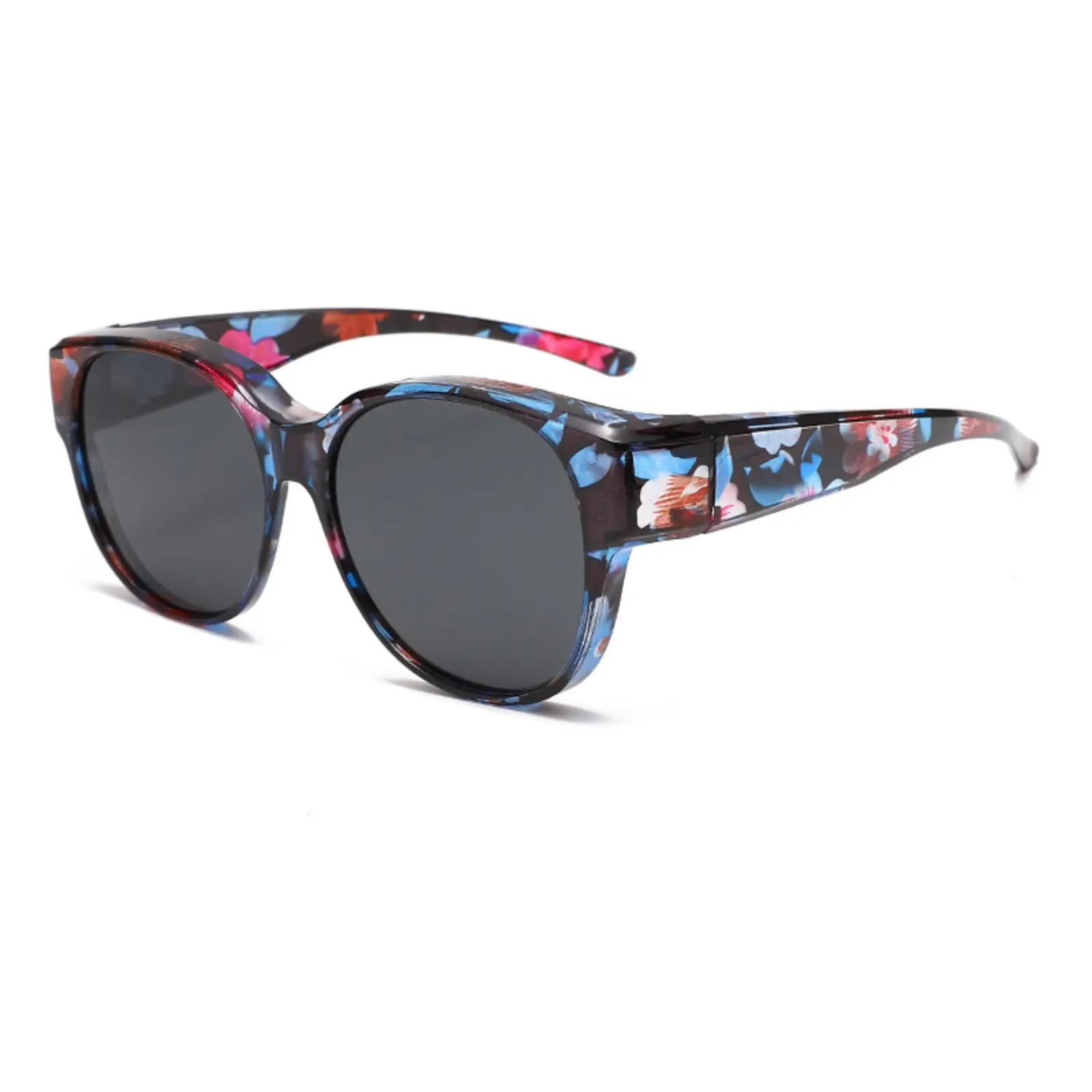 Women Floral Print Round Sunglasses, Vintage Flower Pattern Oversized Frame Shades, Classic Fashion Sun Glasses, UV Protection Eyewear for Beach Vacation Travel Daily Outdoor Outfit