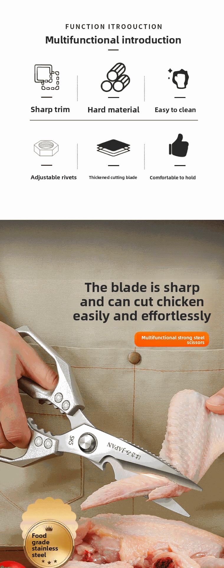 Stainless Steel Multi-Functional High Hardness Kitchen Scissors