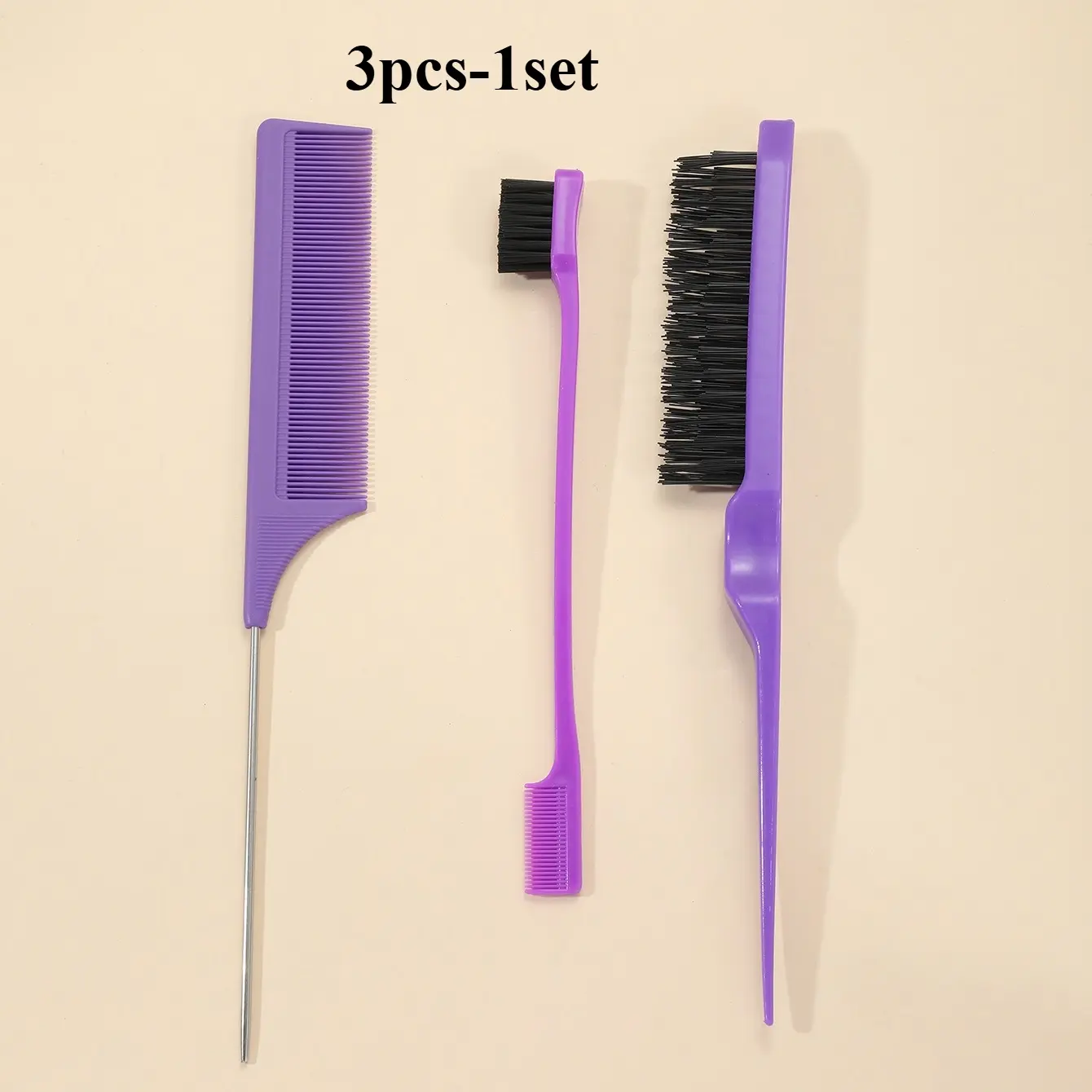3 Pack Hair Styling Tools Set, Hair Brushes & Combs Kit Including Rat Tail Comb and Edge Brush, Multi Purpose Hair Styling Comb Set for Salon Home Use