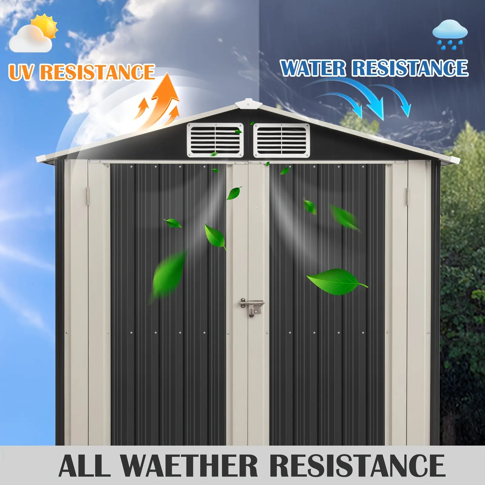 [Outdoor Storage Shed] 6x4ft Outdoor Storage Shed, Anti-Corrosion Tool Shed With Sloping Roof, Metal Garden Shed With Lockable Door, For Backyard Patio Lawn Poolside