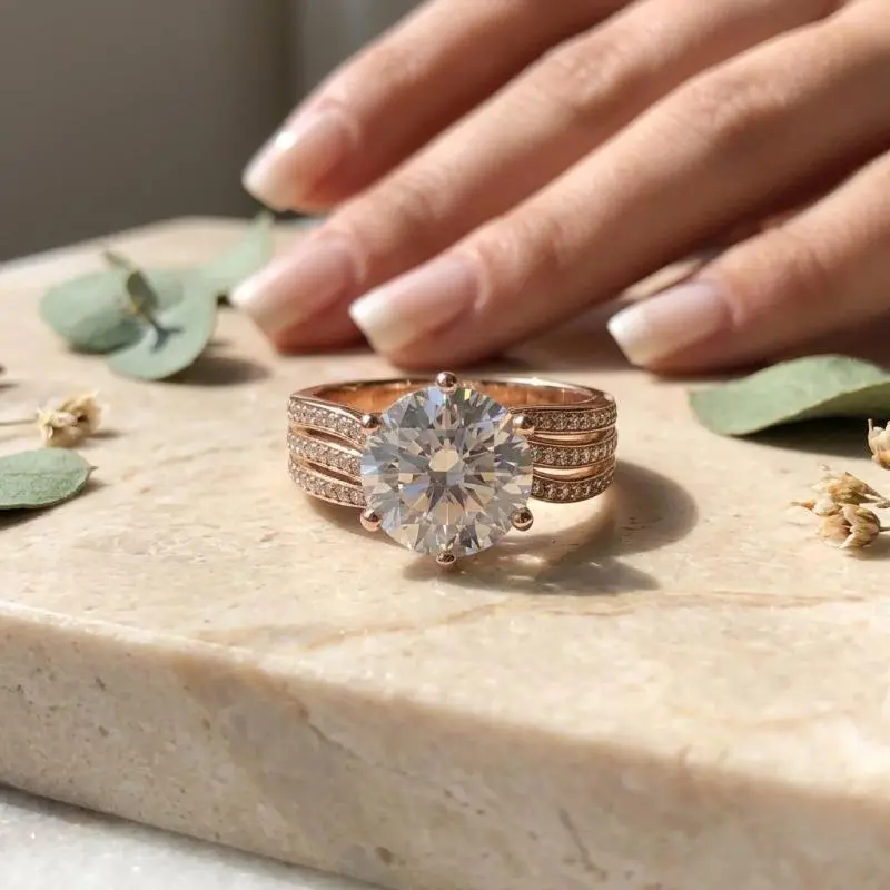 Fashionable Gold and Silver Women's Engagement Ring Exquisite 6-Claw Pad Design for Special Occasions, Gold-Tone Statement Rings, Simulated Crystal Rings