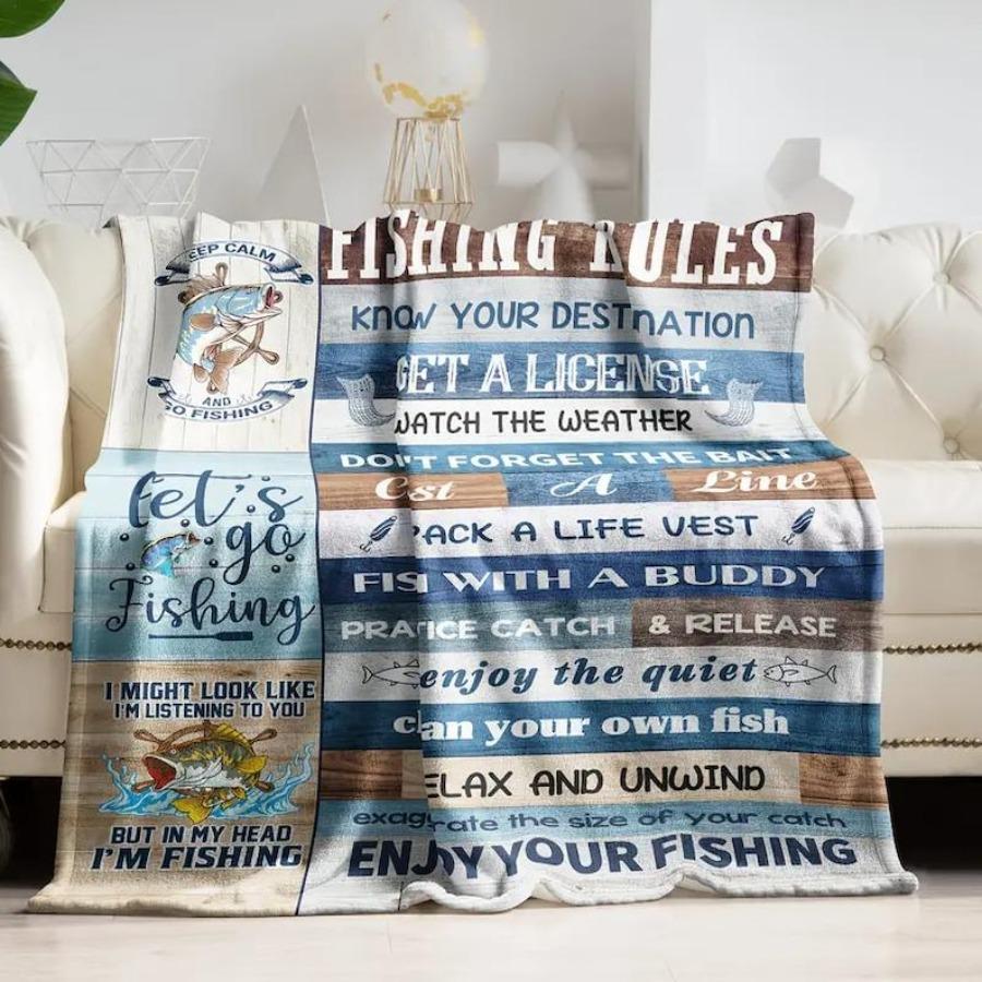 Cozy Fish Pattern Flannel Throw Blanket - Ultra-Soft, Hypoallergenic, And All-Season For Fishing Enthusiasts, Naps, Sofa, Camping