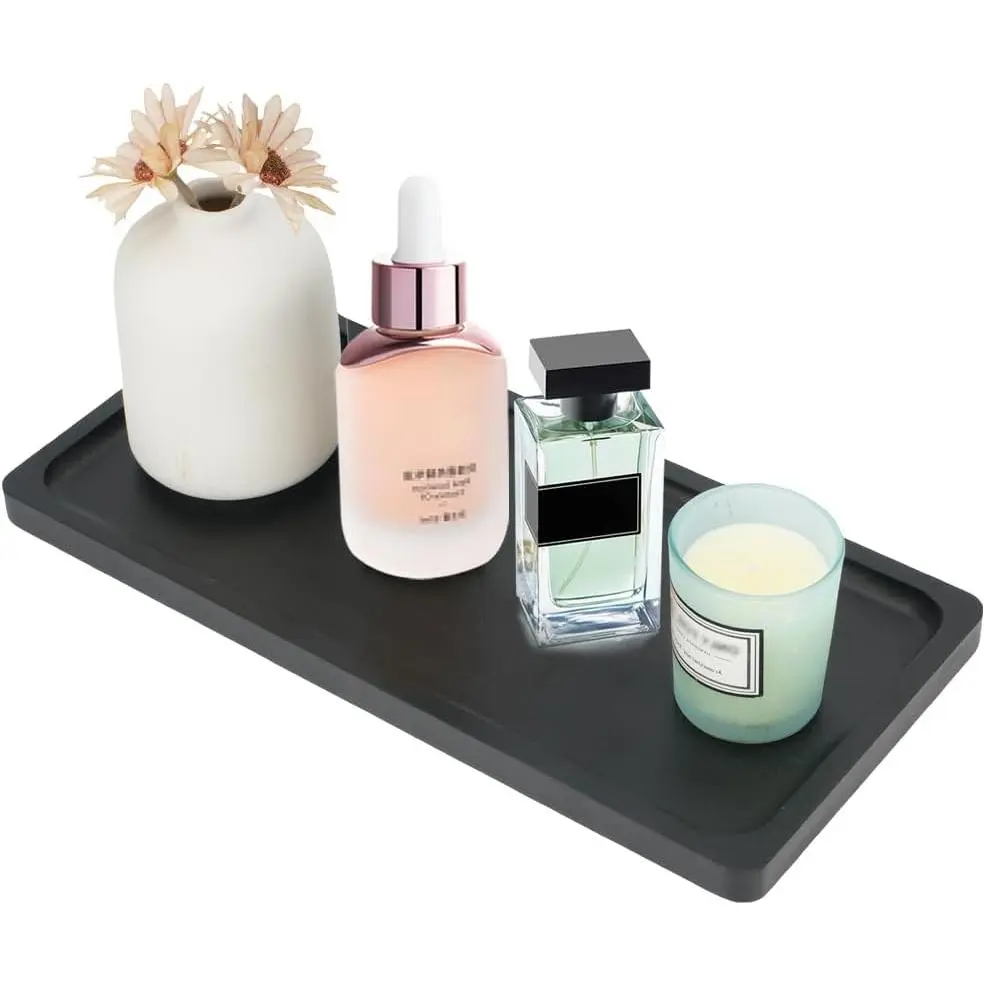 Tray for Bathroom Sink, Counter, and Toilet  Top - Organizing and Decor Display Rack - Black Table Tray 11.8 x 6 x 0.7 inch