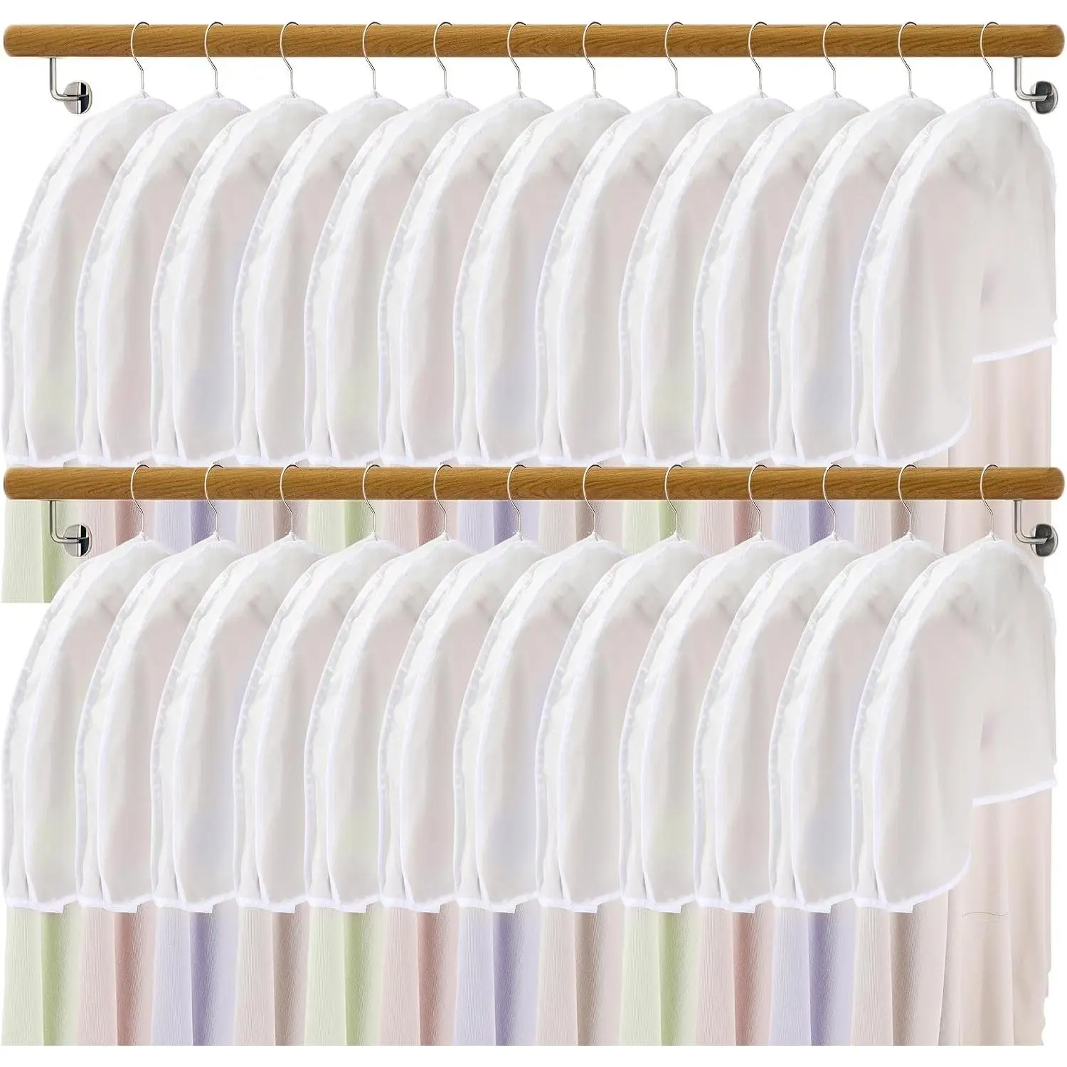 24pcs Shoulder Covers for Hanging Clothes, Suit Covers for Closet, Clothes Protectors, 24" W x 12" H x 2" D with 2" Gusset, Reusable