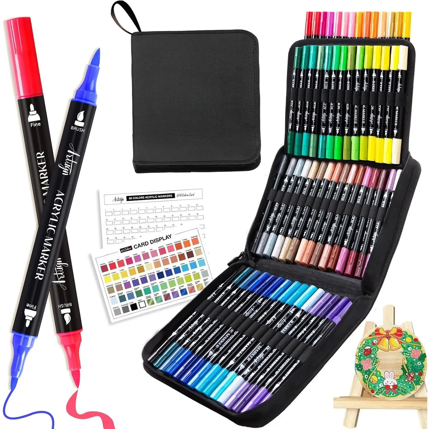 60 Colors  Tip   Markers, Water-Based With Fine & Brush Tip | for Rock Painting, Ceramic, , Plastic, Calligraphy, Scrapbooking, Brush Lettering, Card Making, DIY Crafts