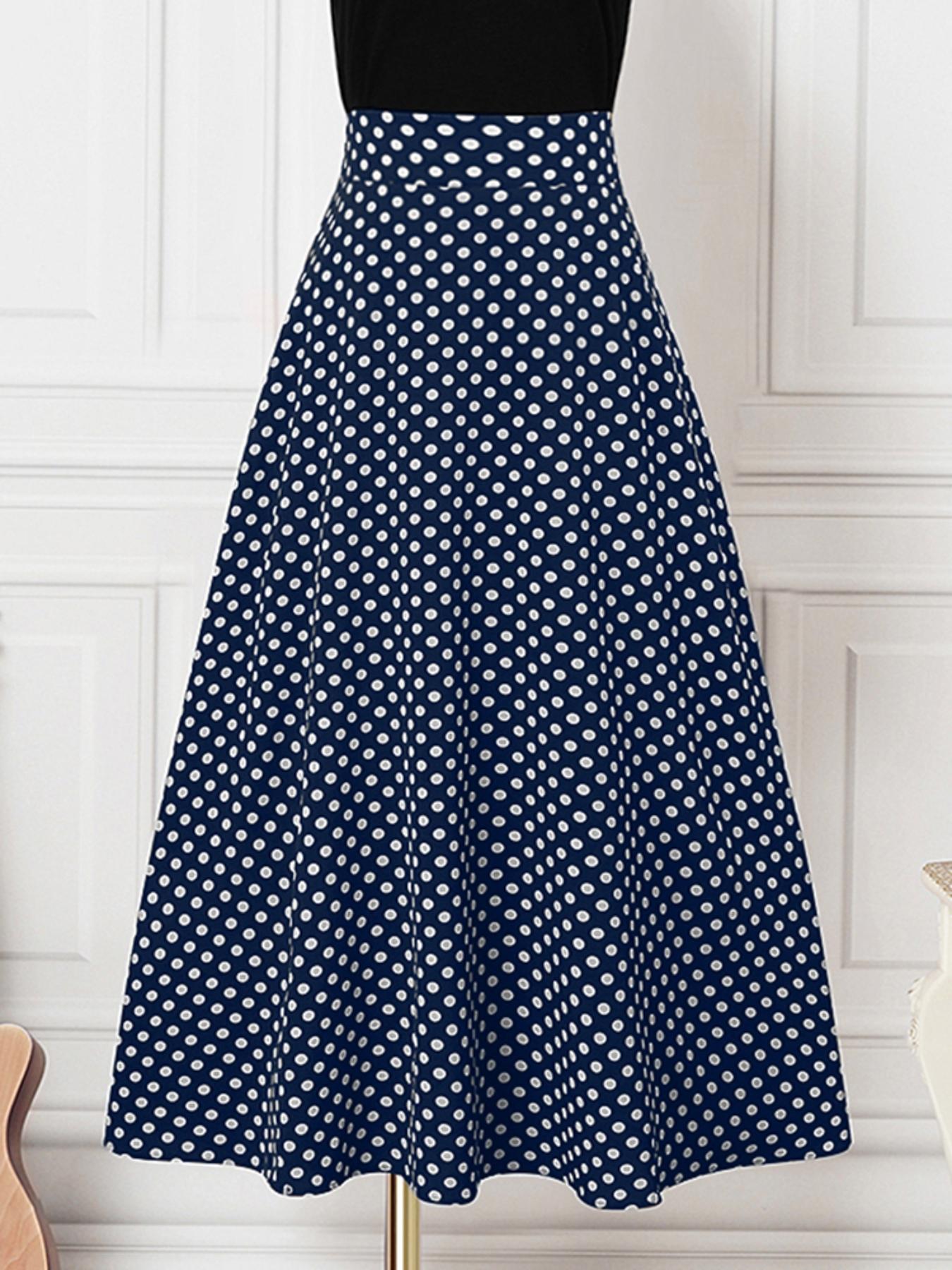 Women's Polka Dot Print High Waist Skirt, Retro Elegant A Line Long Skirt for Party Holiday, Ladies Bottoms for All Seasons, Womenswear, Vintage Skirts