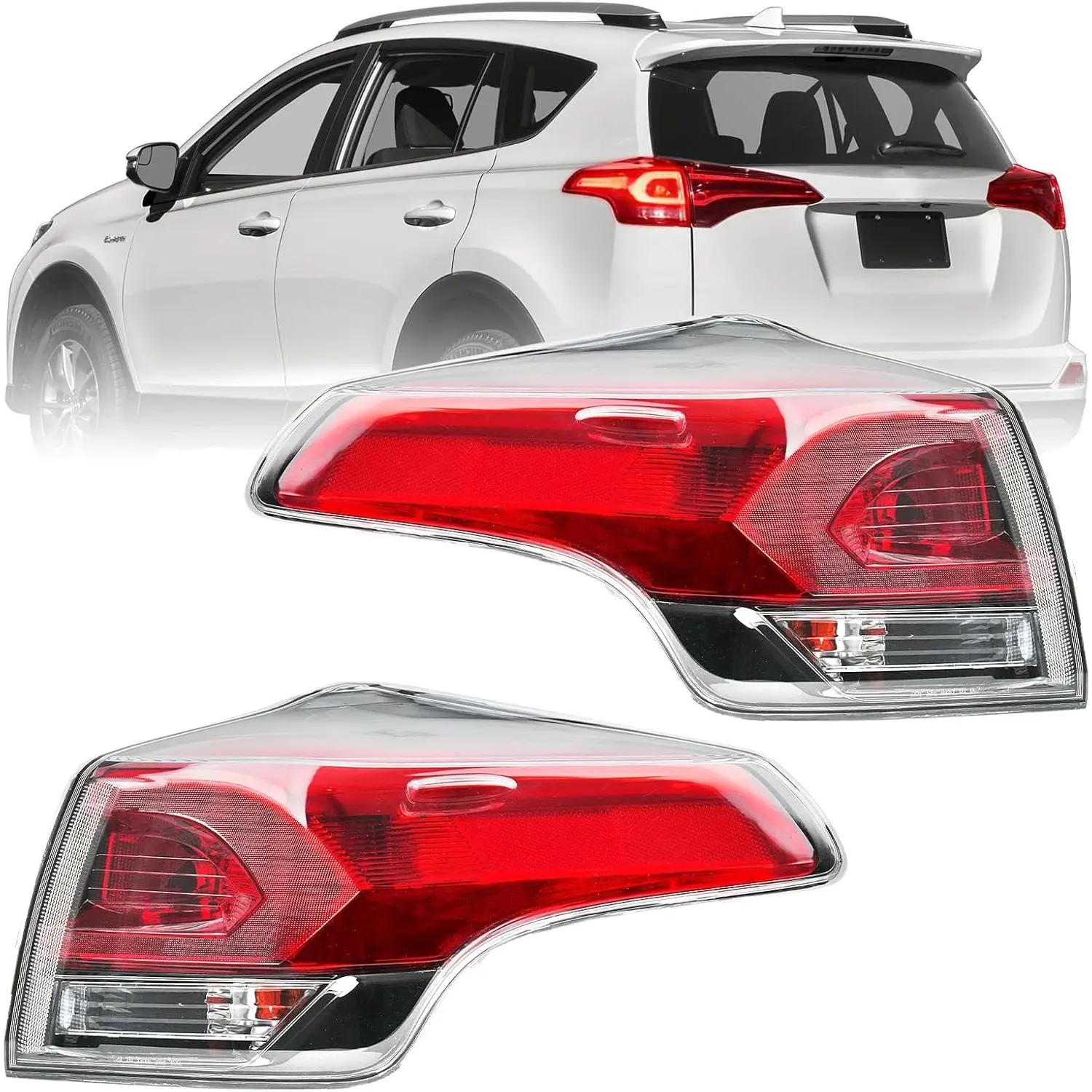 Outer Driver & Passenger Side Tail Light Assembly Compatible with 2016 2017 2018 Toyota RAV4,Left and Right Rear Taillights Brake Lamps with Halogen Bulbs and Clear Lens (2 Packs),flash