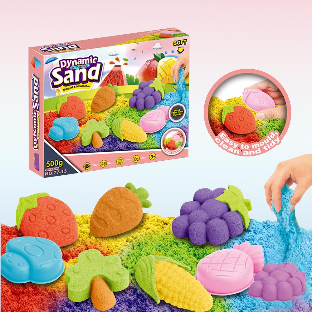 Easter Sandbox Playset, Sensory Space Sand Kit with Fruit Ice Cream Molds, Stress Relief Toy