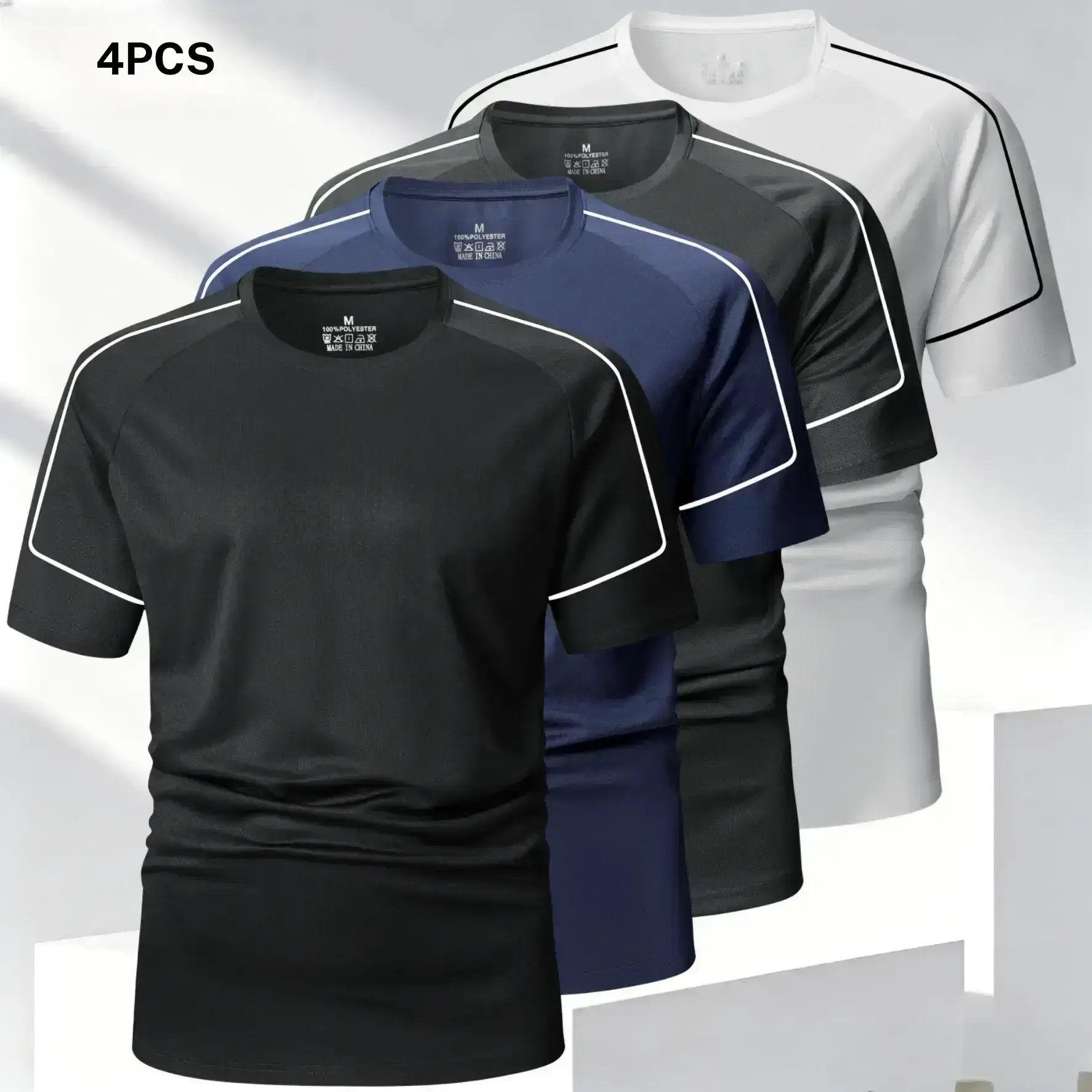 Four piece white trim short sleeve, casual sports style, shoulder side white trim lines add a sleek look. The short sleeve fit is cool and comfortable, breathable and skin friendly fabric, well fitting without being tight, suitable for men who enjoy casua