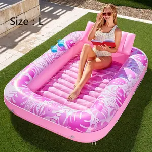 Sloosh-L Inflatable Tanning Pool Lounge Float With Cup Holder, 70"X46"″More Large Sun Tan Tub Adult Pool Floats Raft Summervibes