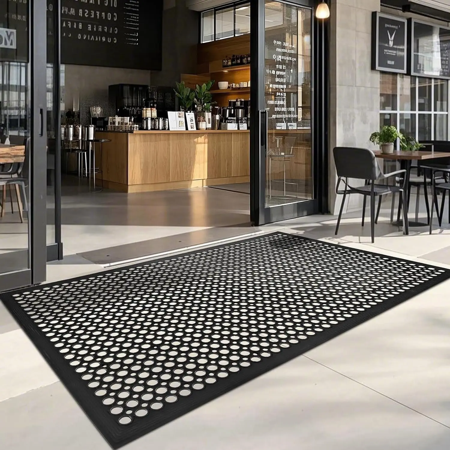 Anti  Rubber Floor Door Mats Restaurant Kitchen Outdoor Rubber Drainage Floor Mat Durable No Slip Commercial Bar Floor Mats  for Garage Black 36" x 60"