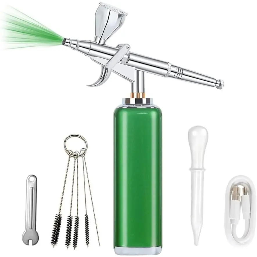 high air Flow Cordless Airbrush Kit, Wireless Portable Air Brush Compressor, Rechargeable Mini Air Brush, Handheld Airbrush Gun for Barber, Model Painting, Nail Art, Makeup, Tattoo (Green)