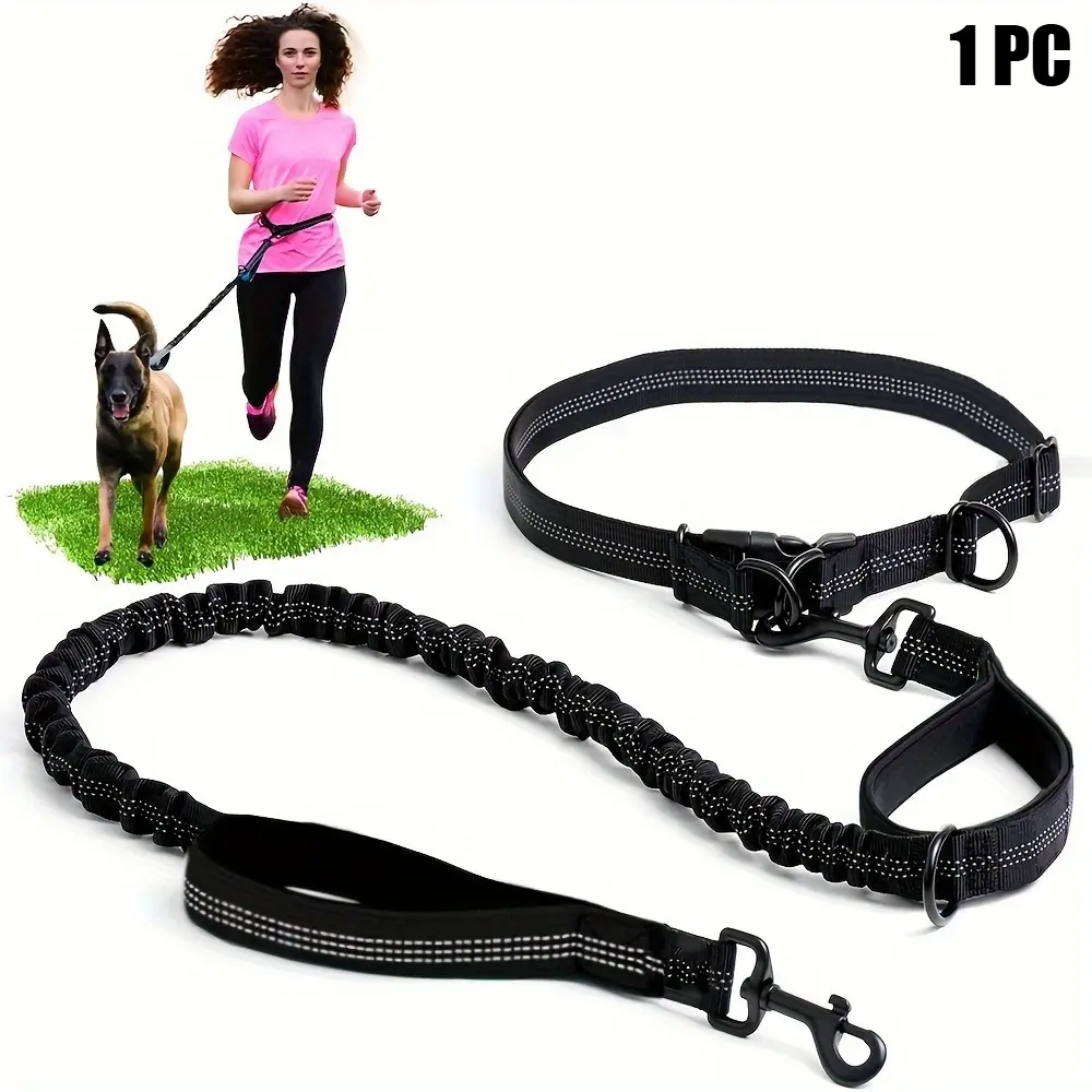 Hands Free Dog Leash with Reflective Stitches - Waist Leash for Dog Walking, Hiking, Training, Jogging, Canicross, Running - for Medium And Large Breeds, Without Battery
