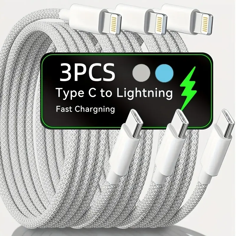 3pcs Per Bag Fast Charging USB C to Lightning Cable, Type C for iPhone Charger Cable Compatible for iPhone 14 13 12 11 Pro Max XR XS X 8 7 6 Plus SE Charger Cord, Lightning to USB C for Car CarPlay Cable