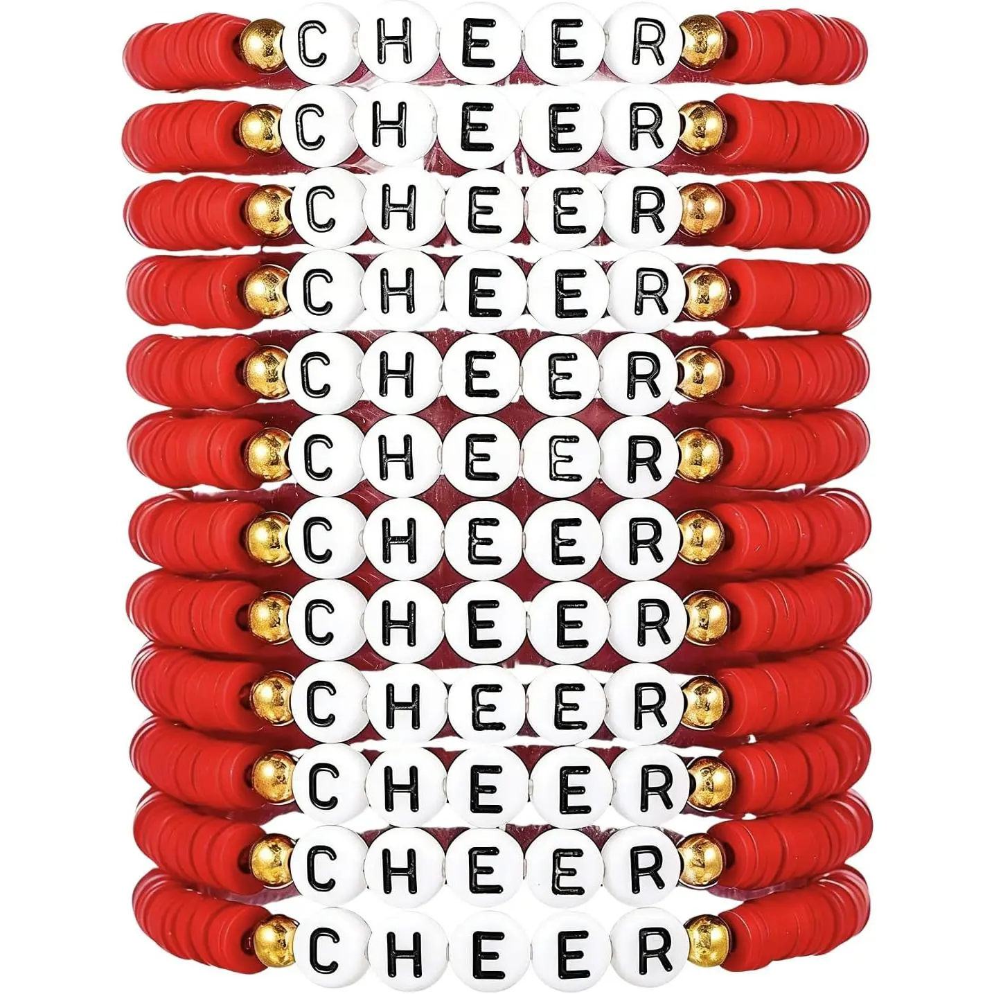 12 count Polymer Clay  Stretch Bracelets Multicolor Friendship Cheerleader Bracelets for Team