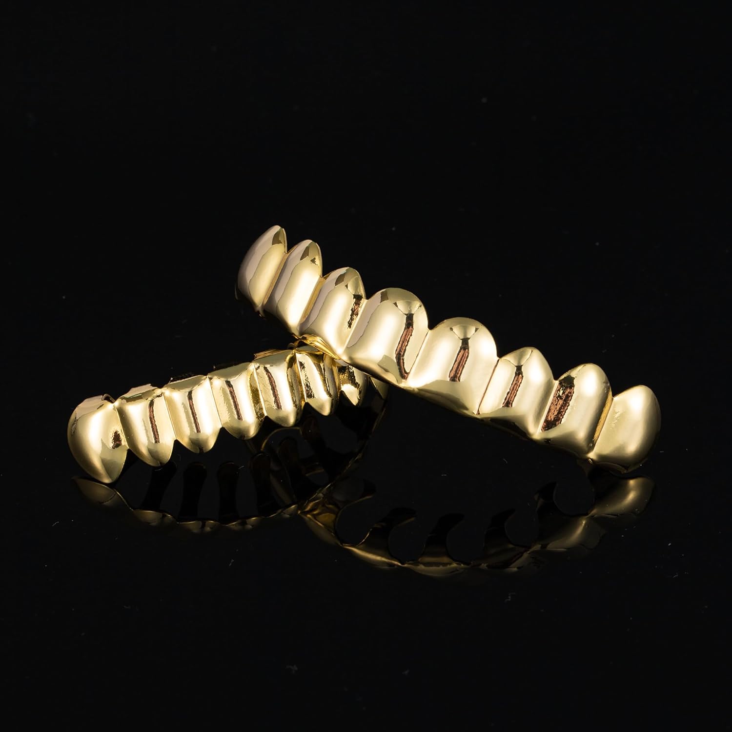Grillz 14K Plated Gold Grills for Teeth Men 6-8 Teeth Caps Top Bottom Set Mens Mouth Dental Grillz Teeth Vampire Fangs