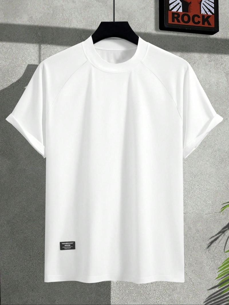 Men's Solid Color Shoulder Sleeve Crew Neck T-Shirt, Ultra Soft Stretch Quality Fabric, Dry Fit Sports Tee for Running & Gym Workouts, Dry Fit Shirts