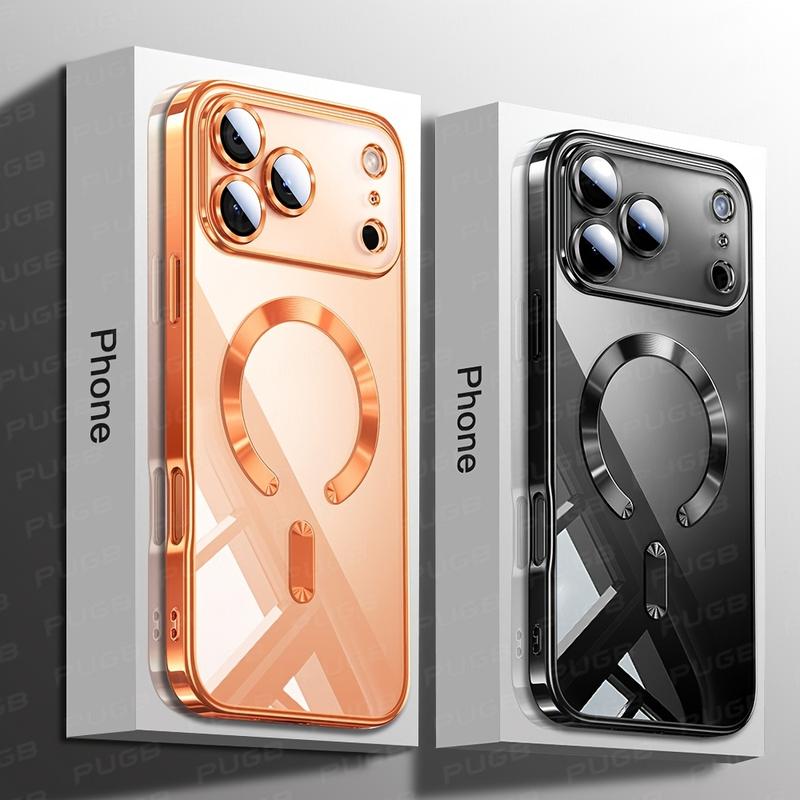 Premium Magnetic Wireless Charging Phone Case for iPhone 11 12 13 15 16 17 Pro Max & Air Plus with Camera Lens Protection Shockproof Clear Soft Cover