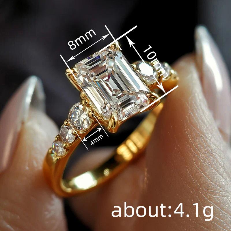 Classic Emerald-Cut 4-Prong Solitaire Ring for Women | TEMU Spring New Arrival Wedding Engagement Jewelry