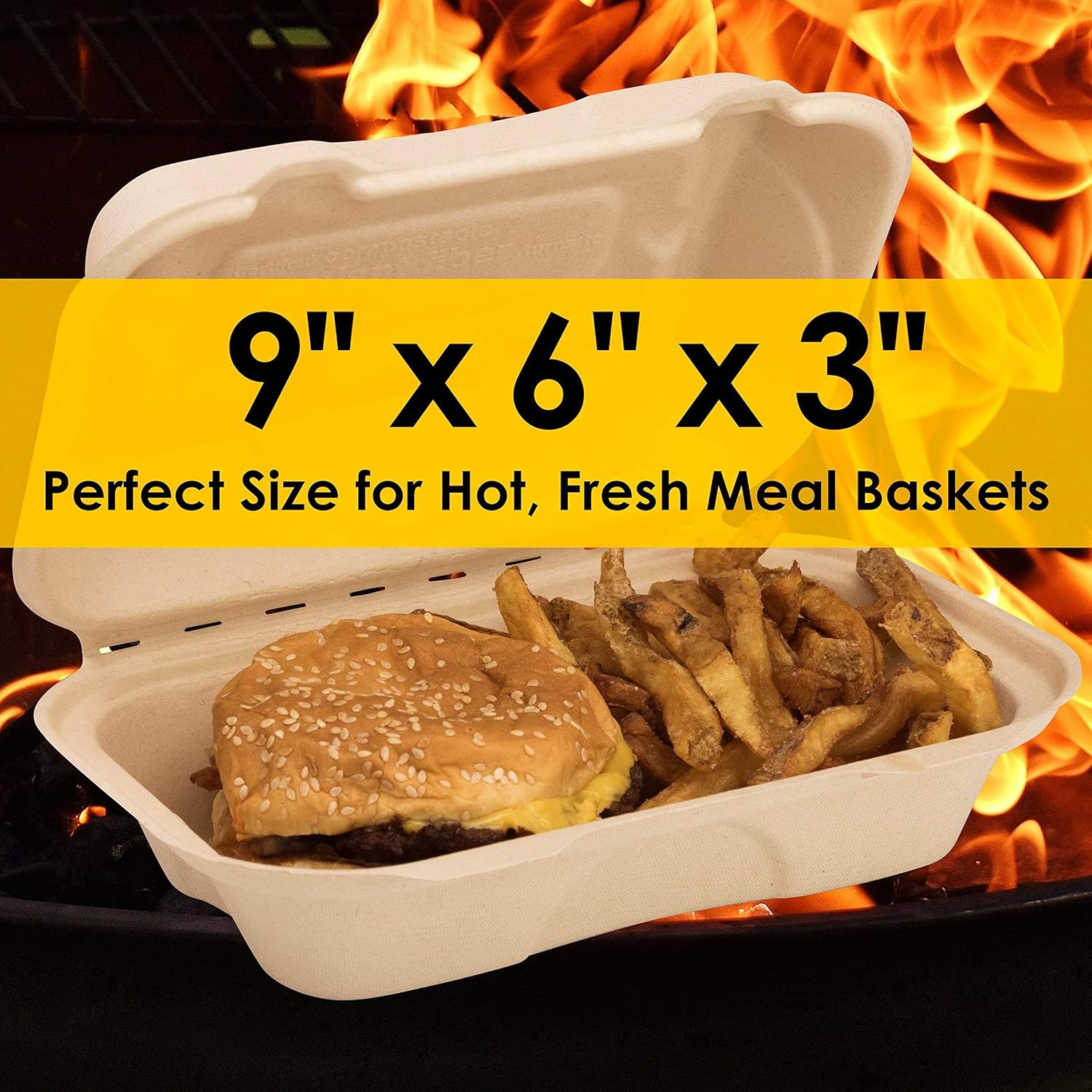 Storage Container, Durable, Microwavable, Leak-Proof Small Togo Containers, Small Take Out Boxes 25 Pack, -Based Gluten Free Compostable Wheatstraw Fiber 6x9 Clamshell Container