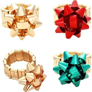 3 Count Christmas Rings for Women Present Bow Shape Flower Rings Adjustable Stretch Bands Ring Holiday Party Rings Christmas Jewelry