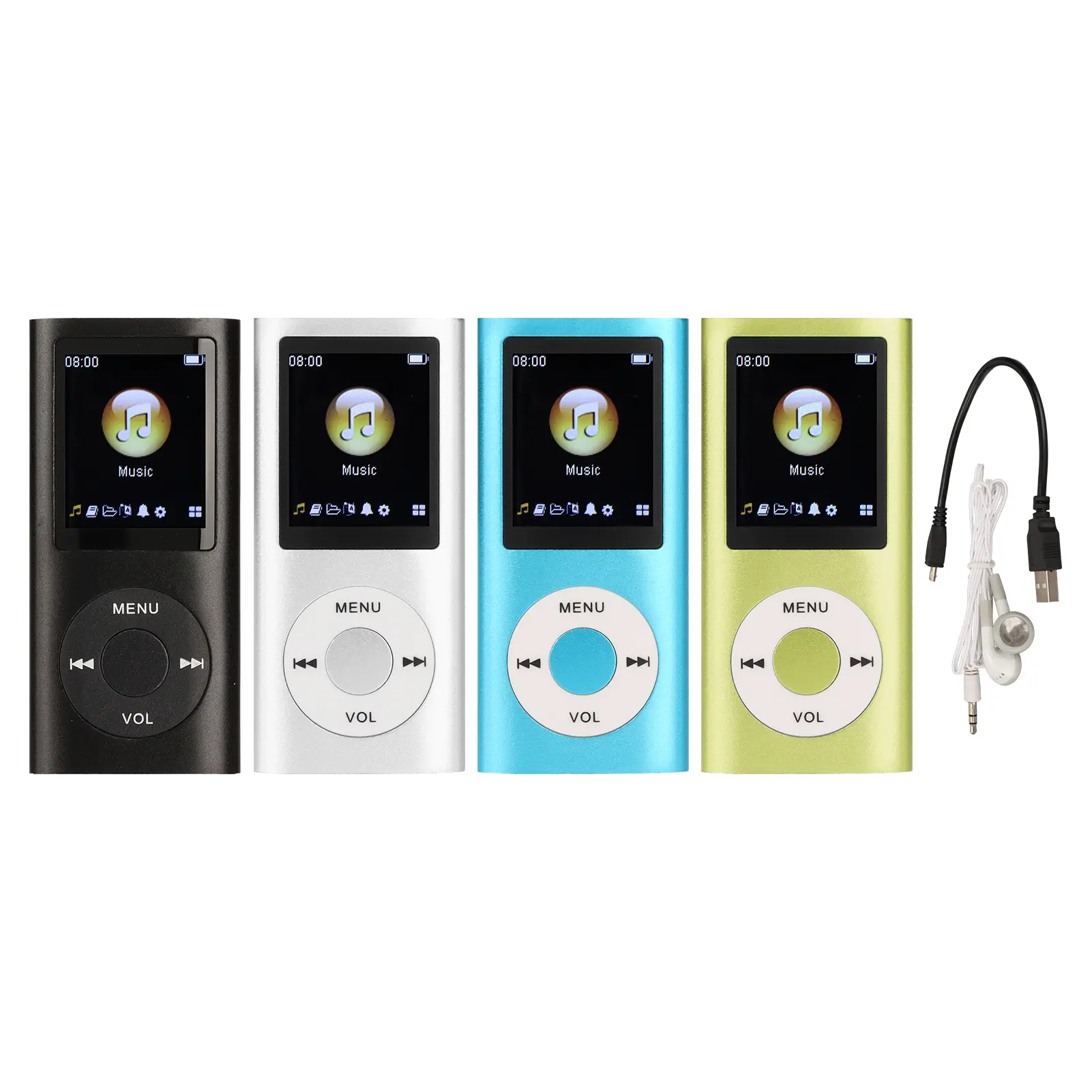 Aluminum Alloy Body MP3 Player with Bluetooth, 1.8 Inch LCD Screen, Lossless Audio, USB Cable, Cell Power, Slim Stylish Multifunctional Portable Music Player, Headphones, Music Files