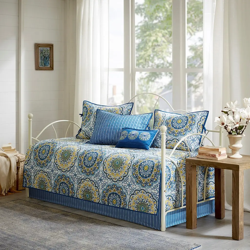 ARCH 6 Piece Reversible Daybed Cover Set Blue Daybed Bedding Protector for Indoor Use, Soft Fabric Daybed Cover with Reversible Design, Fits Twin Size Daybed, Complete Set for Bedroom, Guest Room, Dorm, 6 Pieces, Home Furniture and Household,sohochic