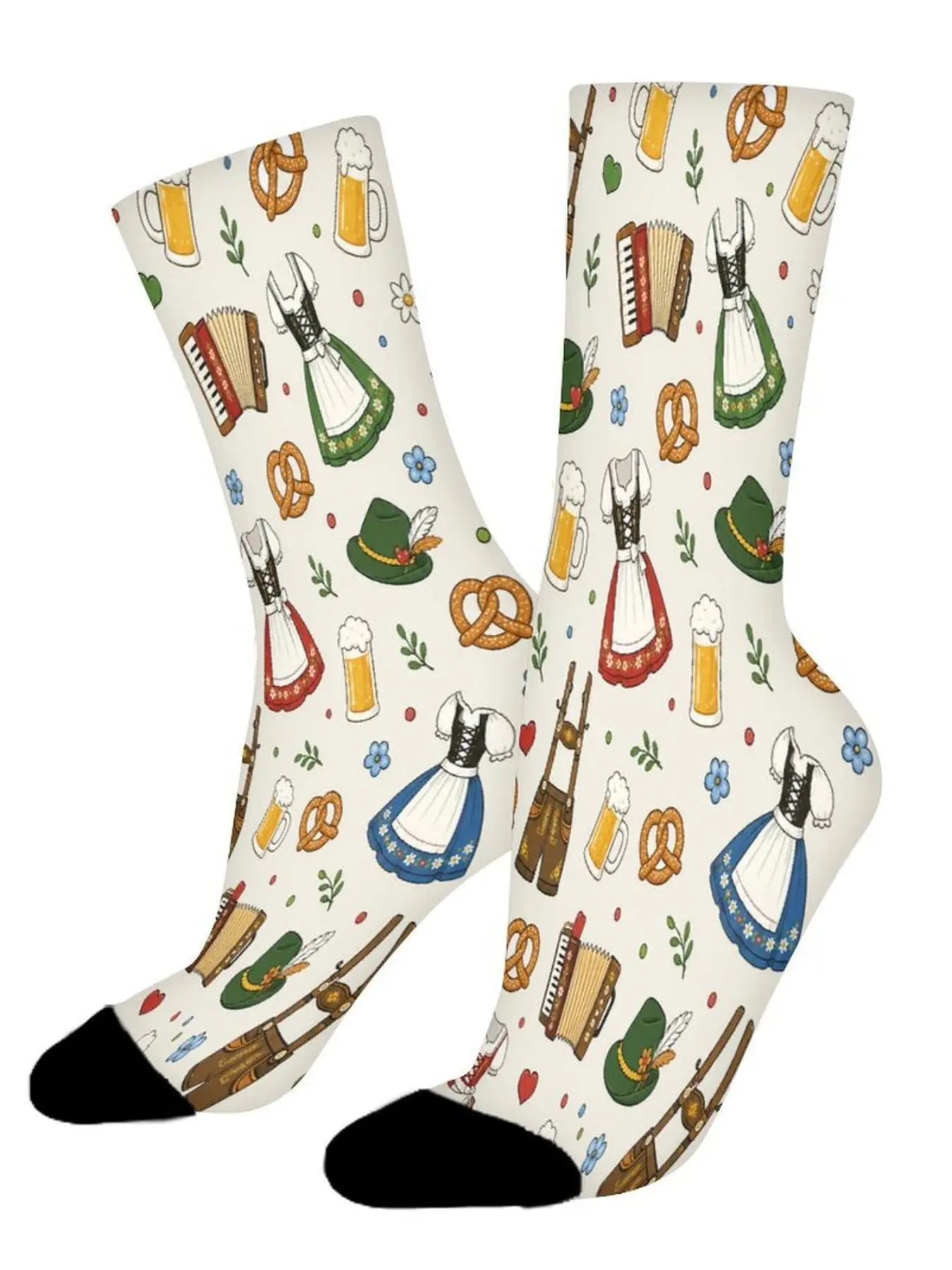 1 Pair Unisex Beer Festival Crew Socks, All-Over Print, Breathable & Comfortable, Casual Style for Outdoor Activities