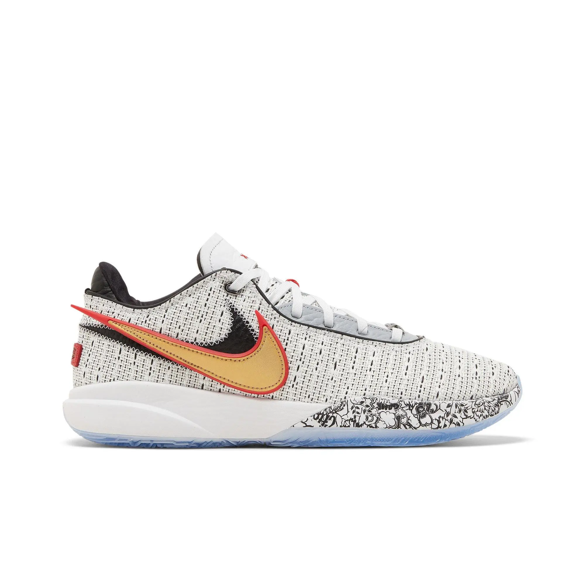 Nike LeBron 20 'The Debut' (Unisex) White/Metallic Gold/Black/University Red/Wolf Grey basketball shoes DJ5423 100