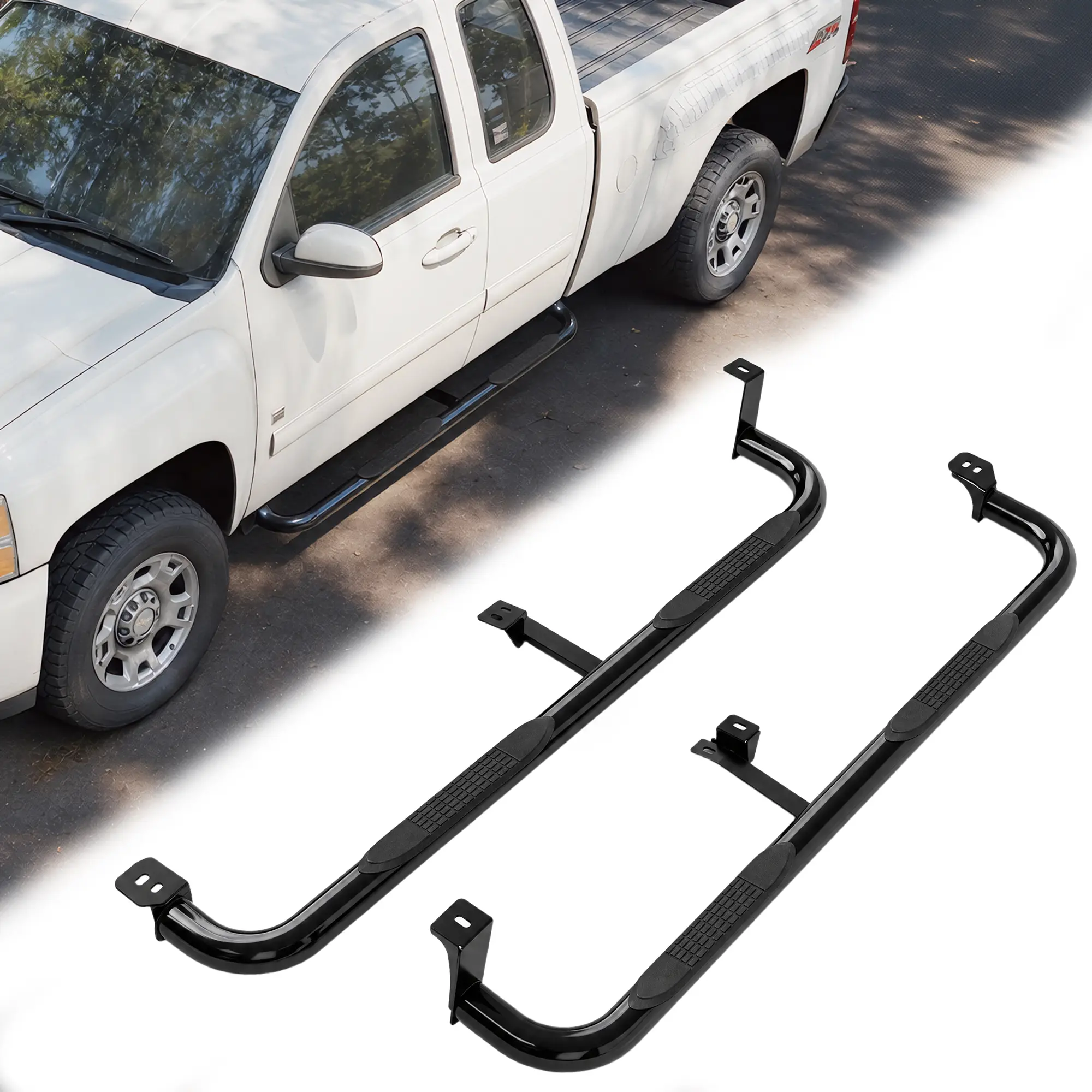 ARCH 3 Inch Running Boards Side Steps for Chevy Silverado GMC Sierra 1500 2500HD 3500HD Extended Cab Double Cab Carbon Steel Black Powder Coated Non-Slip Truck Step Bars 2PCS 400lbs Capacity, Black Color Options, Carbon steel Material