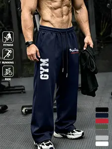 Men's Gym Barbell Graphic Sweatpants, Loose-Fitting Breathable Training Pants, Drawstring Waist, Comfortable and Performance-Enhancing