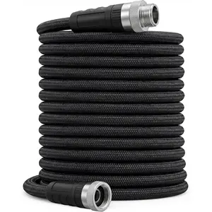 Non-Expandable Garden Hose, 50FT Lightweight Water Hose with TPE Inner Tube, Durable Braided Outer Layer, Anti-Kink Design and Reinforced Aluminum Connectors for Outdoor Cleaning & Car Washing