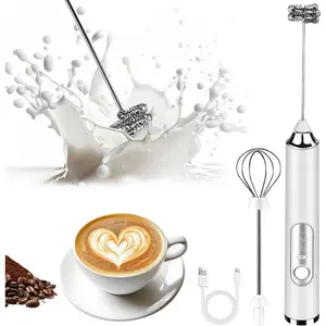 Handheld Rechargeable Milk Frother with 2 Stainless Whisks 3 Speeds Electric Foam Maker Drink Mixer for Lattes Cappuccino Matcha Egg White