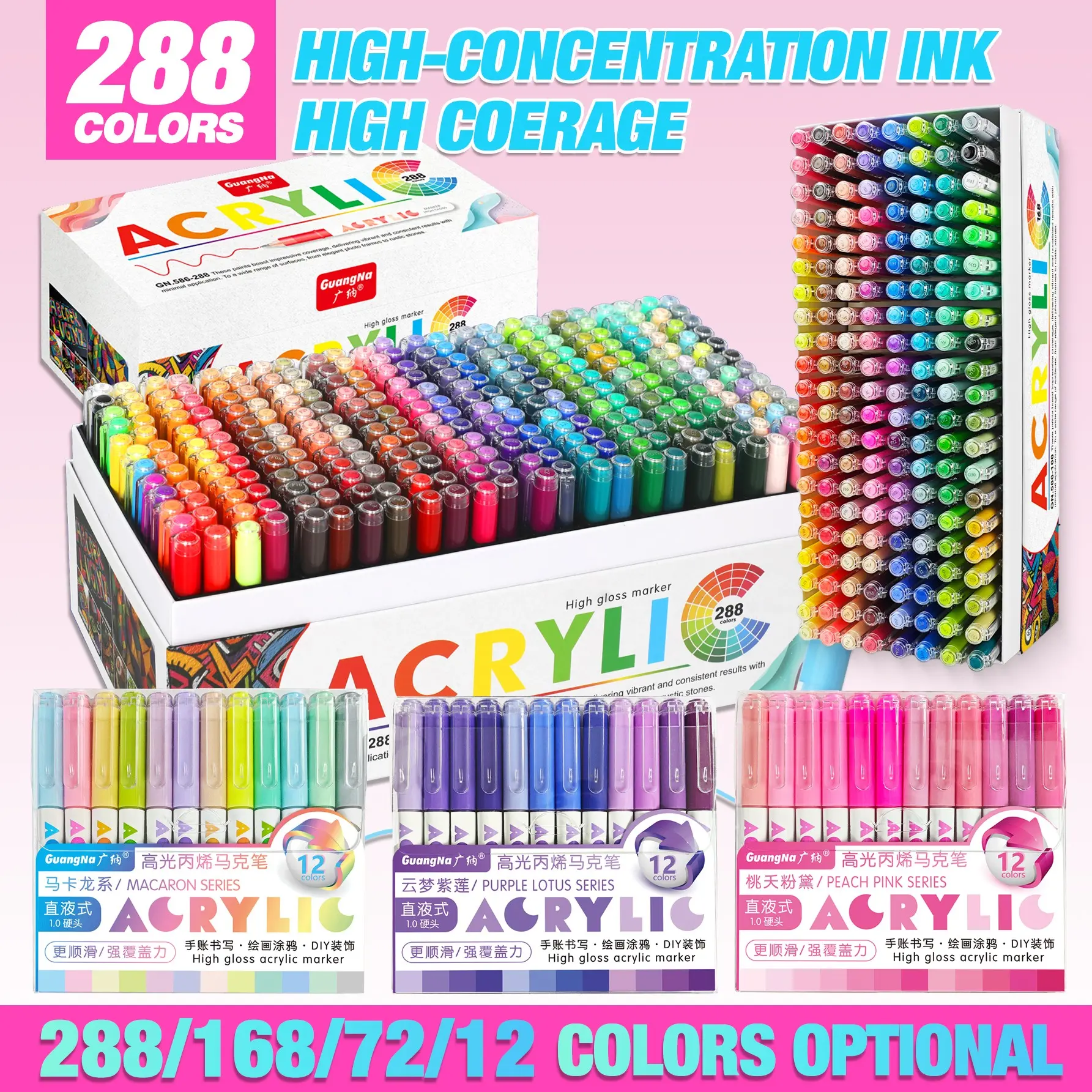 12-288 Color Highlighter Marker Pen Set, 1.0 Hard Tip, High Visibility, Gradient Design, Ideal for Writing/DIY Art, Gift Set for Kids