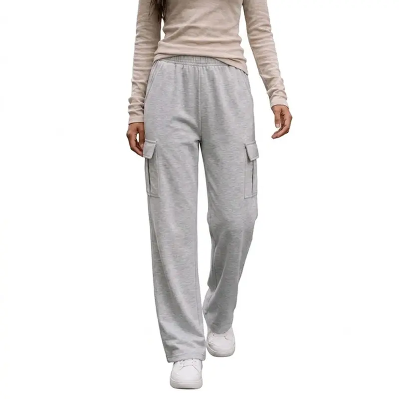 Women's High-Waisted Fleece-Lined Cargo Sweatpants, Thick Straight-Leg Jogger Pants for Sports and Casual Wear
