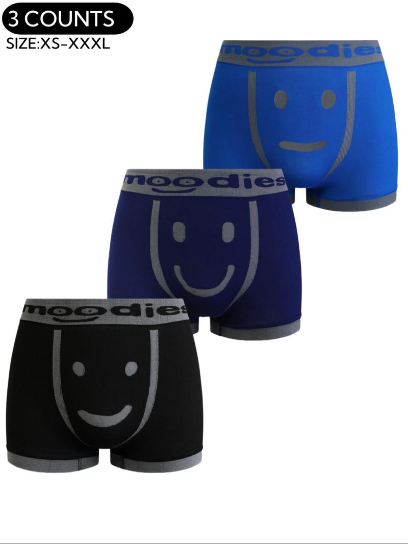 Men's Cartoon Expression Pattern Letter Tape Boxer Brief, Comfortable Breathable Seamless Underwear for Daily Wear, Fitted Elastic Boyshorts,Men's Underwear for All Seasons