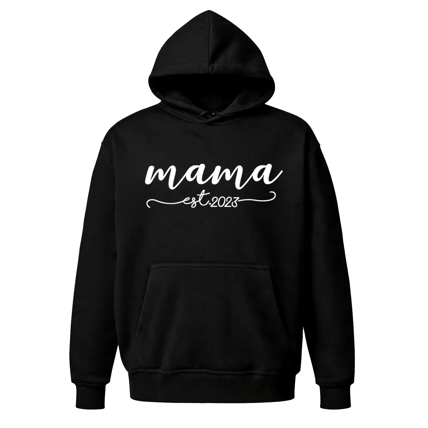 Mama Est. 2023" New Mom Hoodie, Oversized Y2K Graphic Sweatshirt, Vintage 90s Handwritten Pullover, Cozy Fleece Unisex Top, Minimalist Motherhood Casual Wear, Best Baby Shower Gift for Her