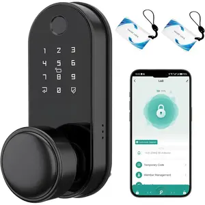 Door Lock with Knob, Keyless Entry Door Lock with Handle, Black Digital Deadbolt for