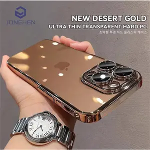 Luxury Transparent Glosy Clear Slim Case For iPhone 17Air 17 16 15 14 13 12 11 Pro Max Xs XR Max Plus Electroplated Gold Bumper Hard Plastic Cover