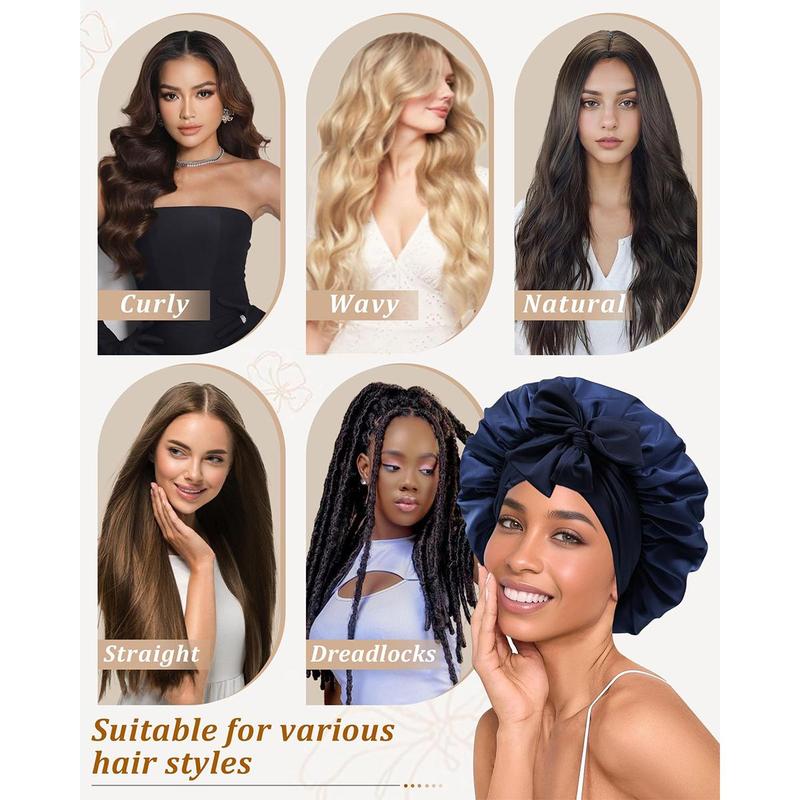 AWAYTR Satin Bonnet for Sleeping Women Silk Feeling Sleep Bonnet for Curly Hair Wrap with Elastic Tie Band Night Cap Light Purple